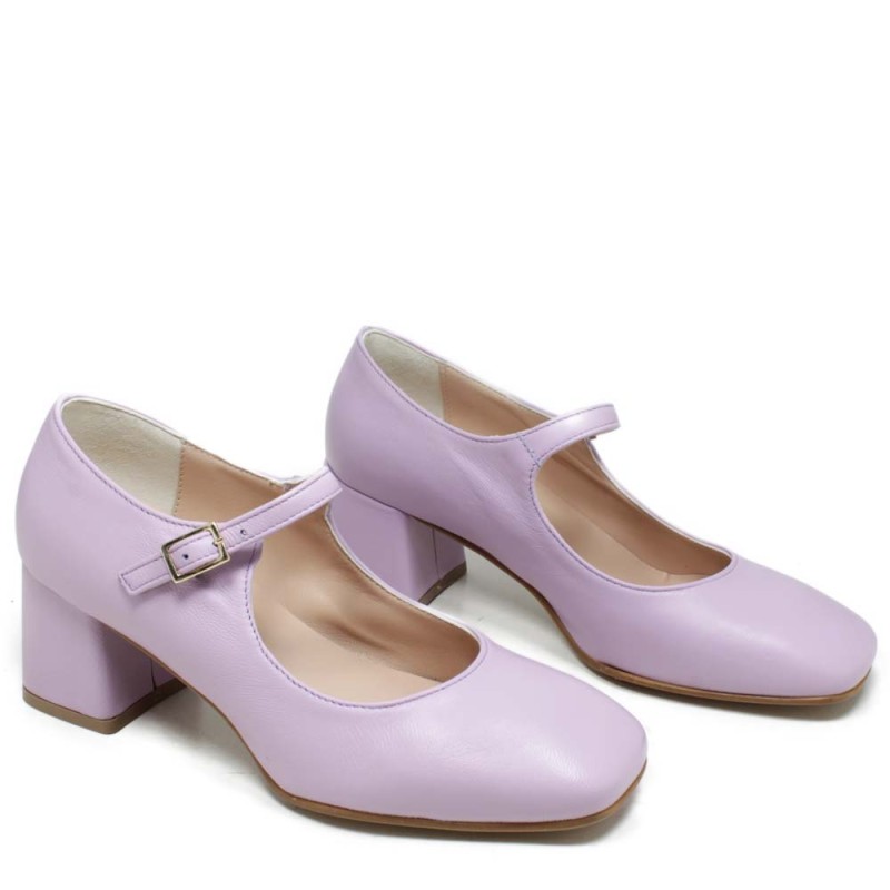 Décolleté Mary Jane Shoes with Comfort Heel "Enya" - Lilac Nappa