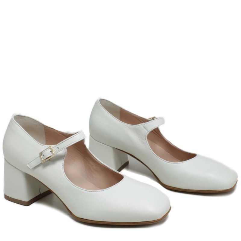 Décolleté Mary Jane Shoes with Comfort Heel "Enya" - White Nappa