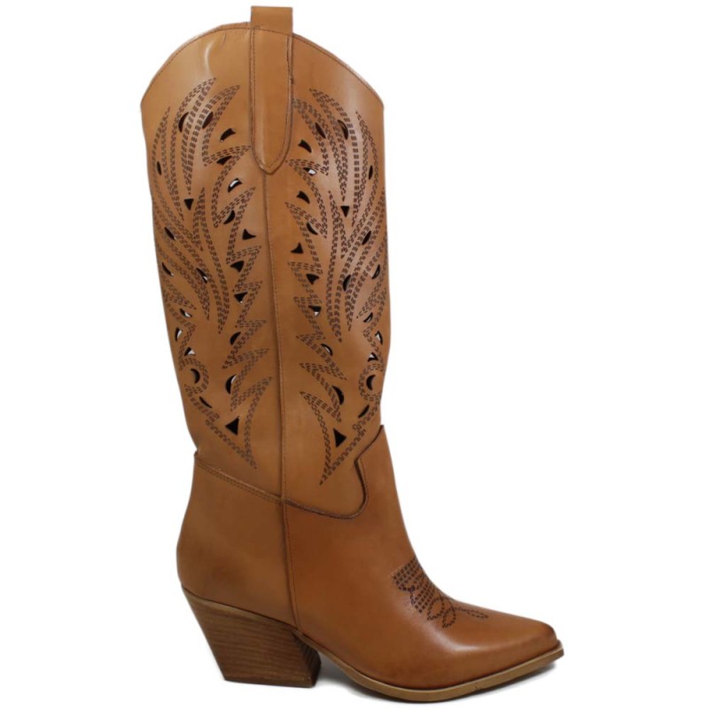 Texan Camperos High Boots Lasered 'WINONA" - Tan