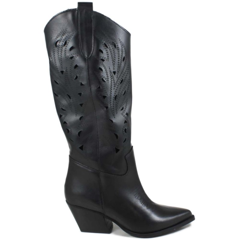 Texan Camperos High Boots Lasered 'WINONA" - Black