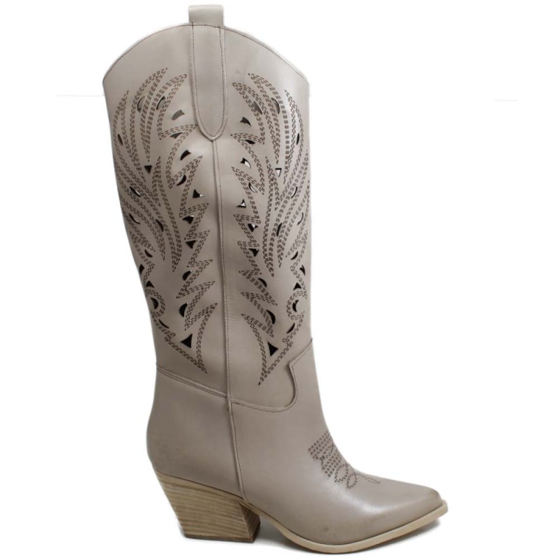 Texan Camperos High Boots Lasered 'WINONA" - Taupe