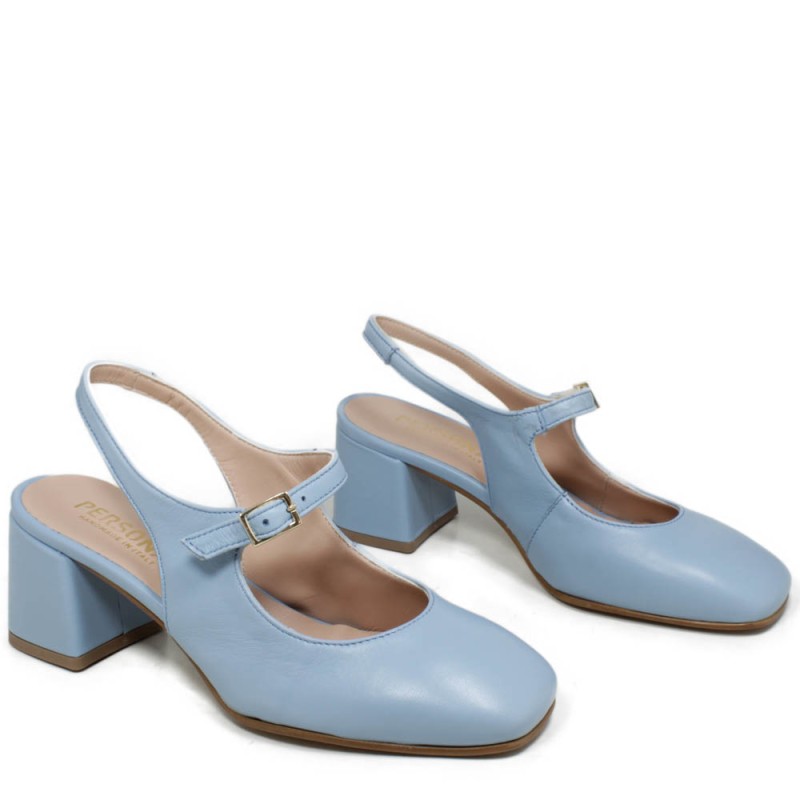 Slingback Mary Jane Shoes with Comfort Heel "Tesia" - Light Blue Nappa