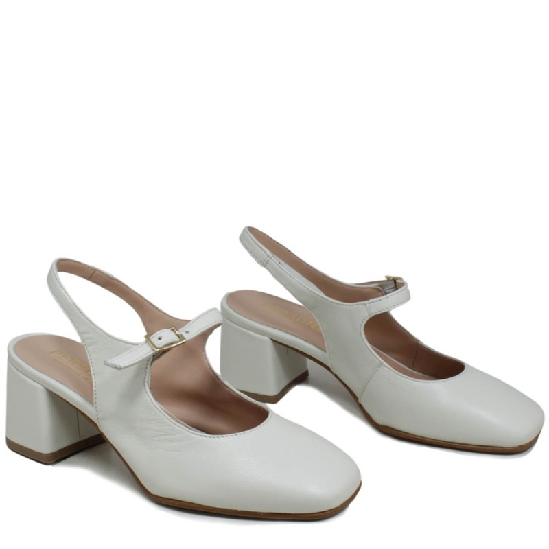 Slingback Mary Jane Shoes with Comfort Heel "Tesia" - White Nappa