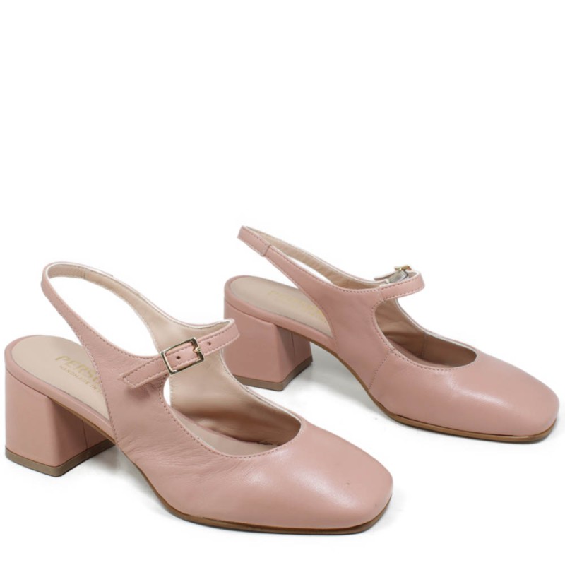 Slingback Mary Jane Shoes with Comfort Heel "Tesia" - Nude Nappa