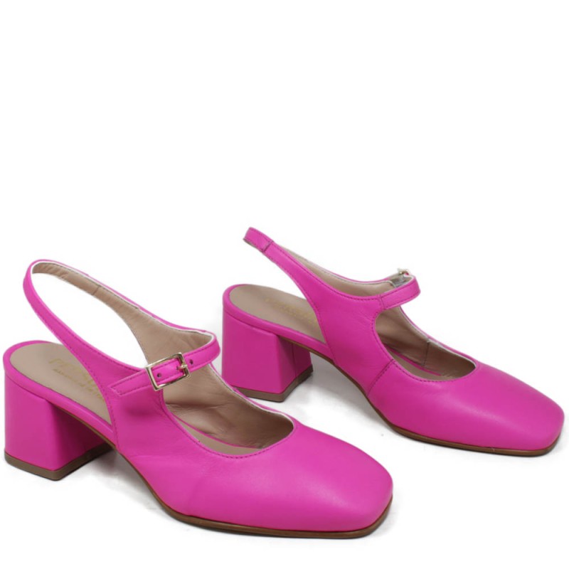 Slingback Mary Jane Shoes with Comfort Heel "Tesia" - Fuchsia Nappa