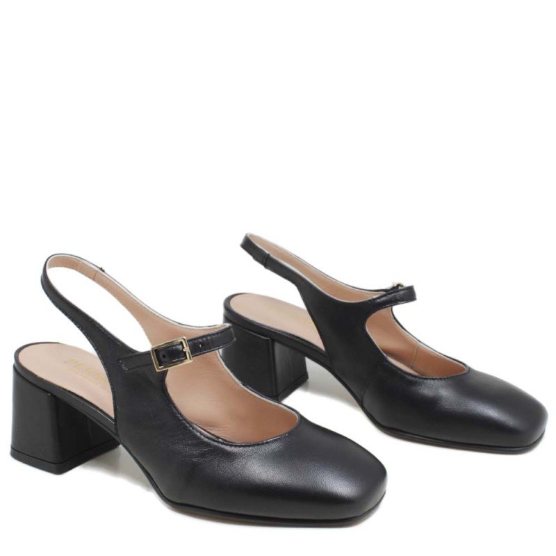 Slingback Mary Jane Shoes with Comfort Heel "Tesia" - Black Nappa
