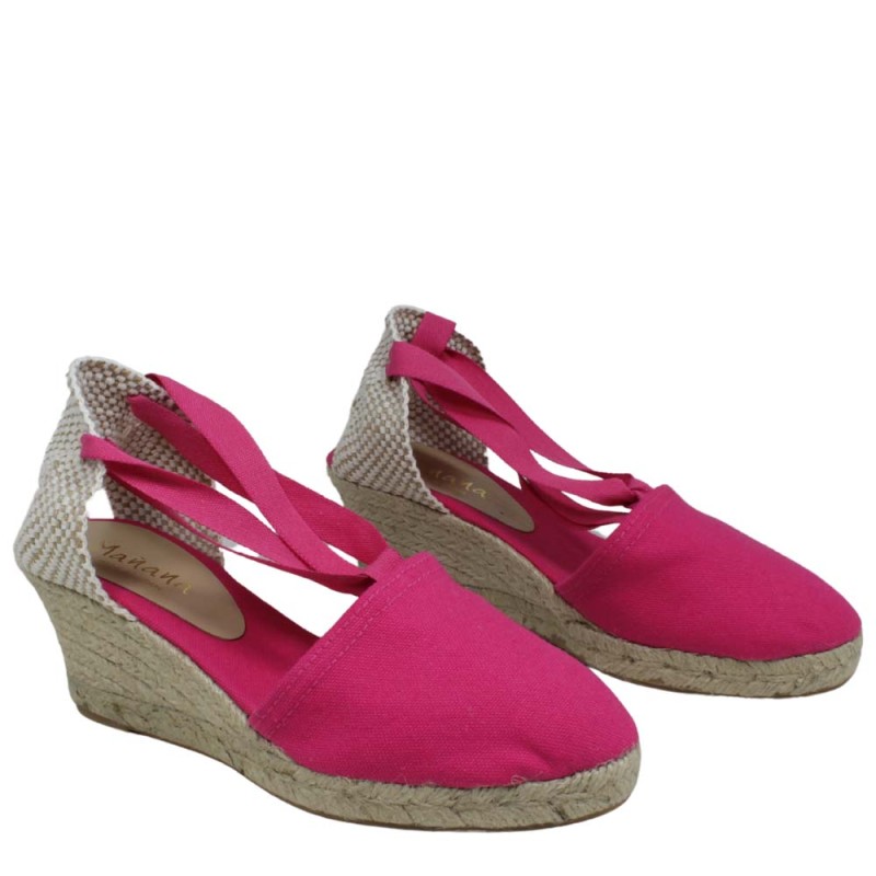 Espadrillas Sandals on Mid Wedges with Lace "501" - Fuchsia