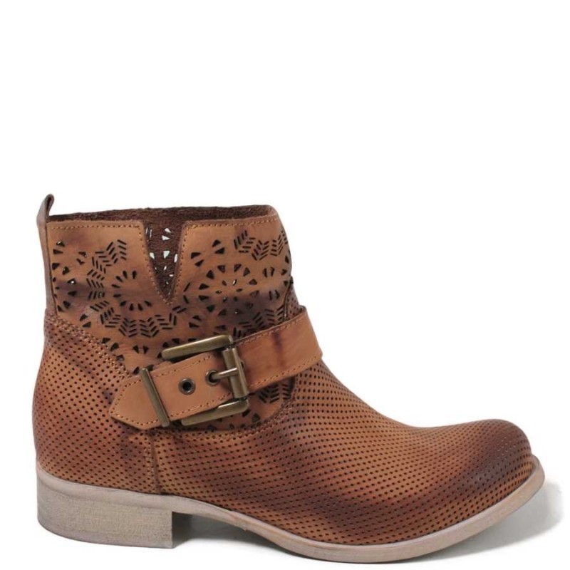 Ankle Biker Boots Perforated '738' - Tan