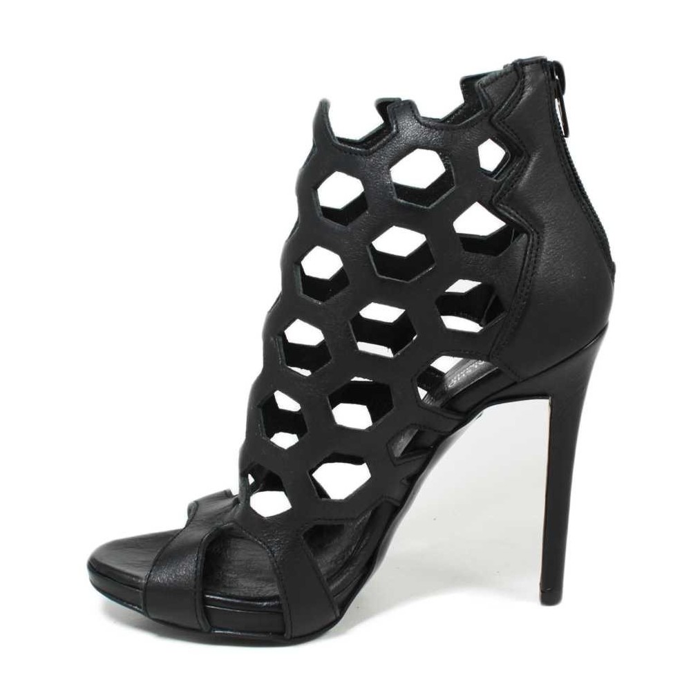 High Heel Sandals in Black Genuine Leather Made in Italy