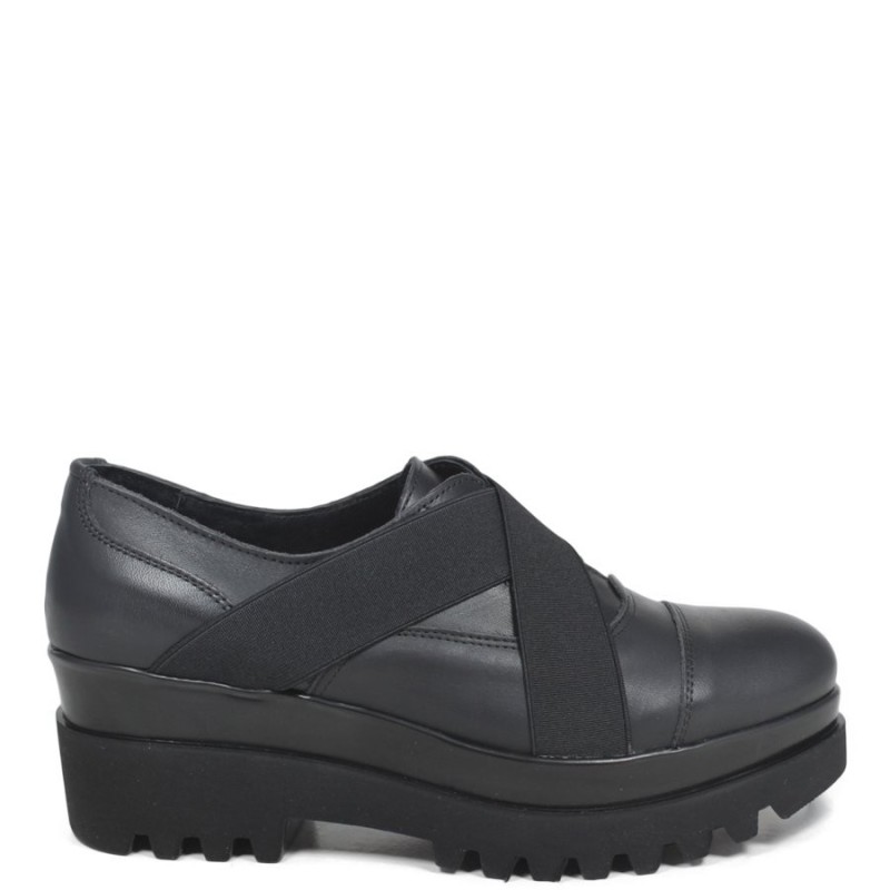 Oxford Woman Shoes with Wedge 'F02' - Black