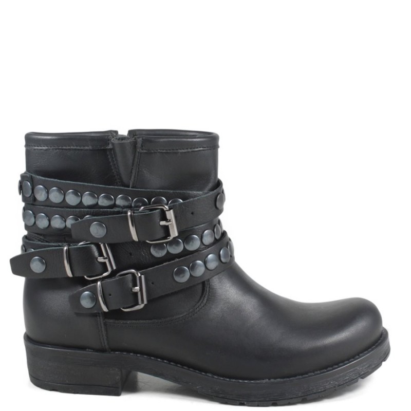Biker Boots Low with Studded Straps '107'- Black