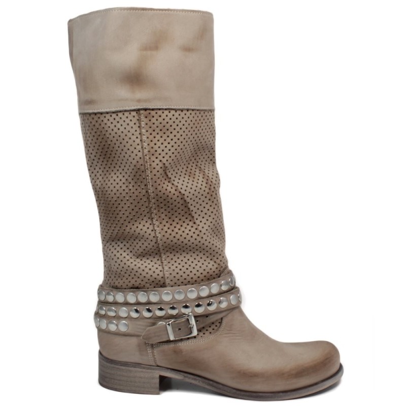 High Perforated Boots with Studs '743/B' - Elefant