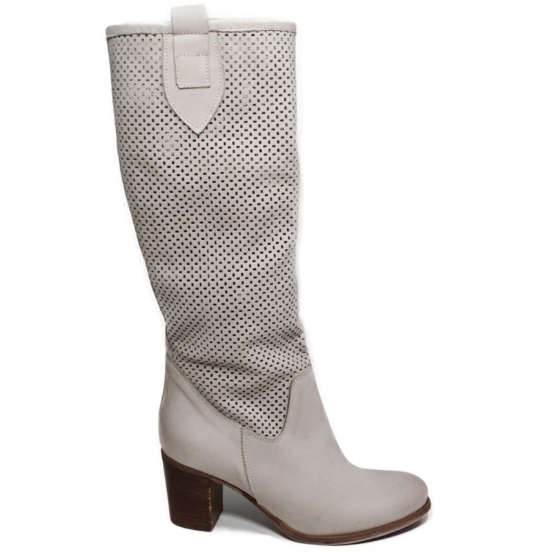Perforated High Boots with Heel '5030' - Gray