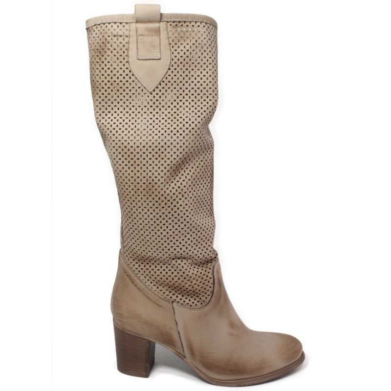 Perforated High Boots with Heel '5030' - Elefant