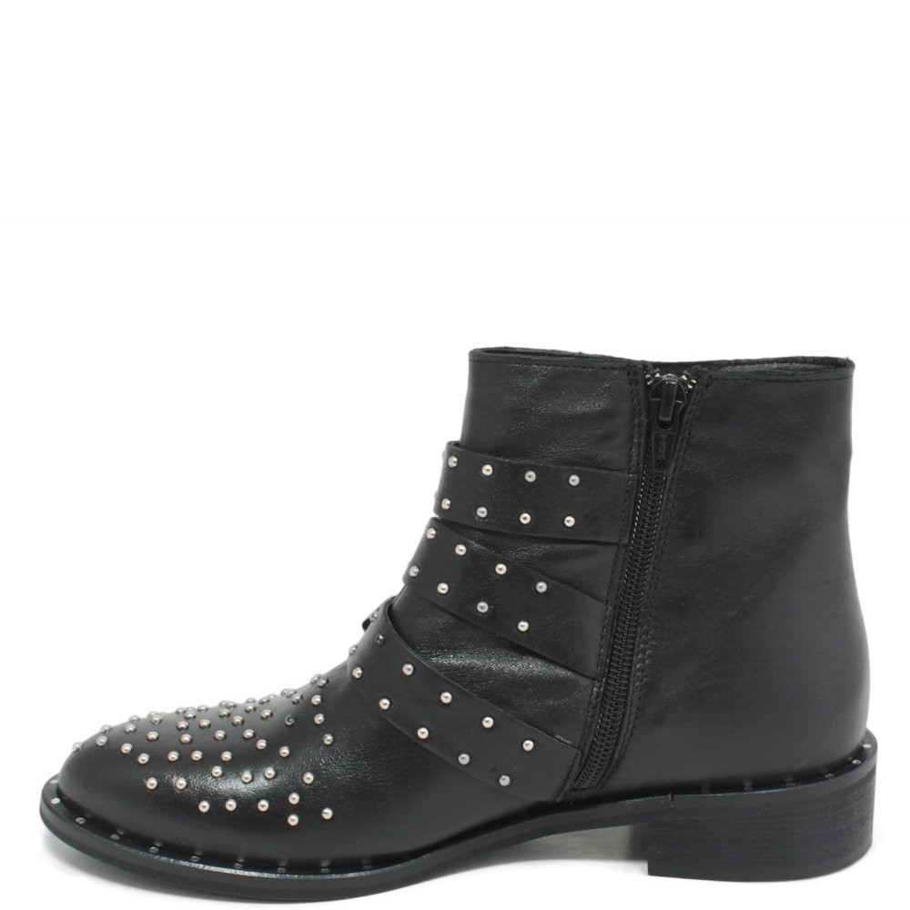 Studded Ankle Boots in Genuine Leather Black Made in Italy
