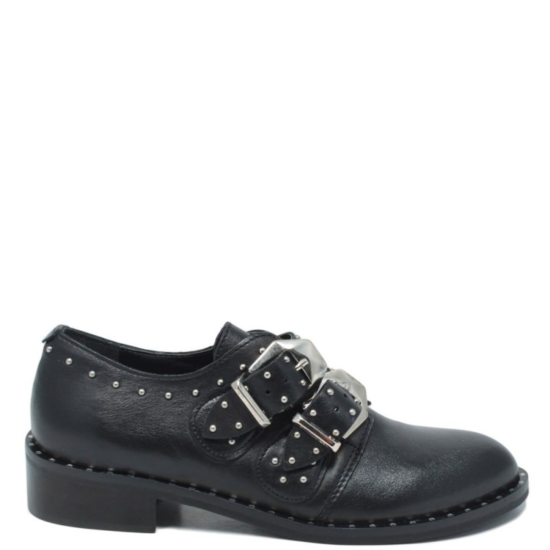 Womens Mocassins with studs and buckles 'KB01' - Black