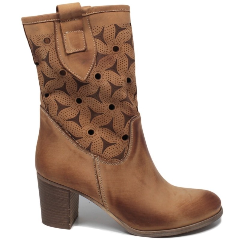 Mid Boots Laser Perforated '5040' - Tan