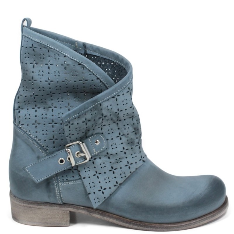 Perforated Low Biker Boots 'MANTRA/B' - Blue Avio