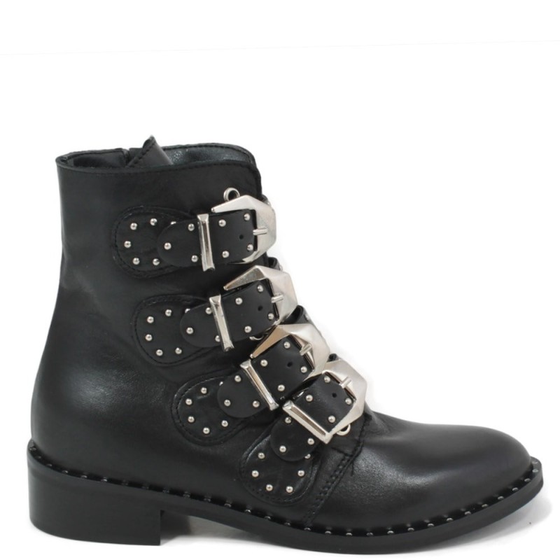 Ankle Boots with buckles and studs 'KB03' - Black