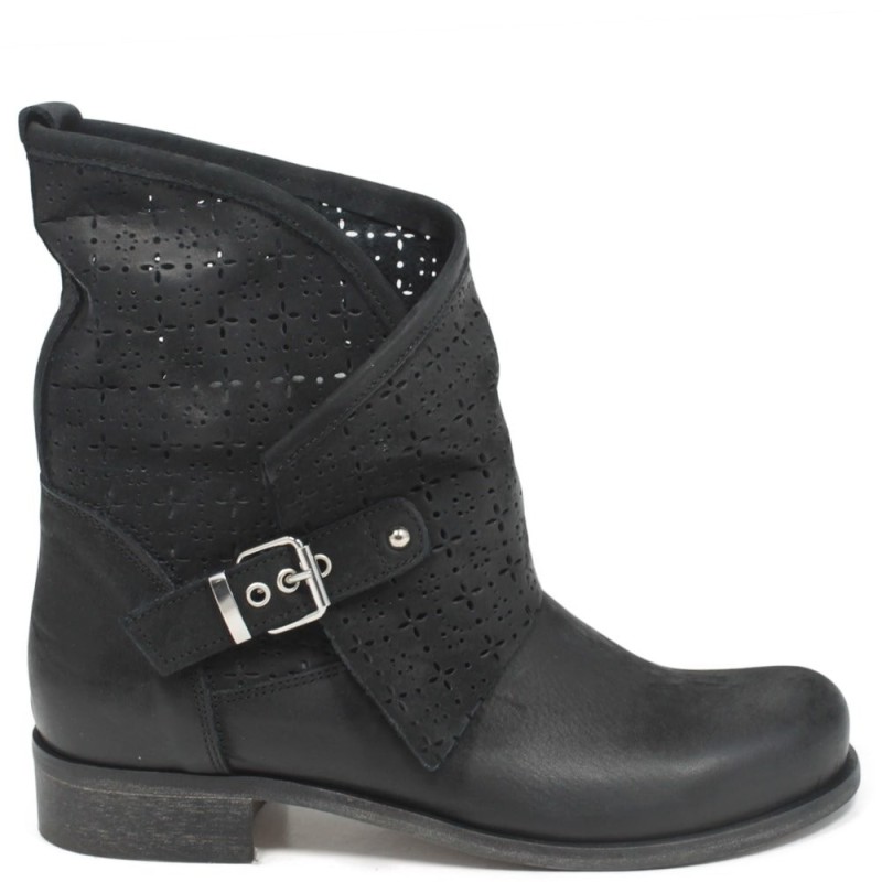 Perforated Low Biker Boots 'MANTRA/B' - Black