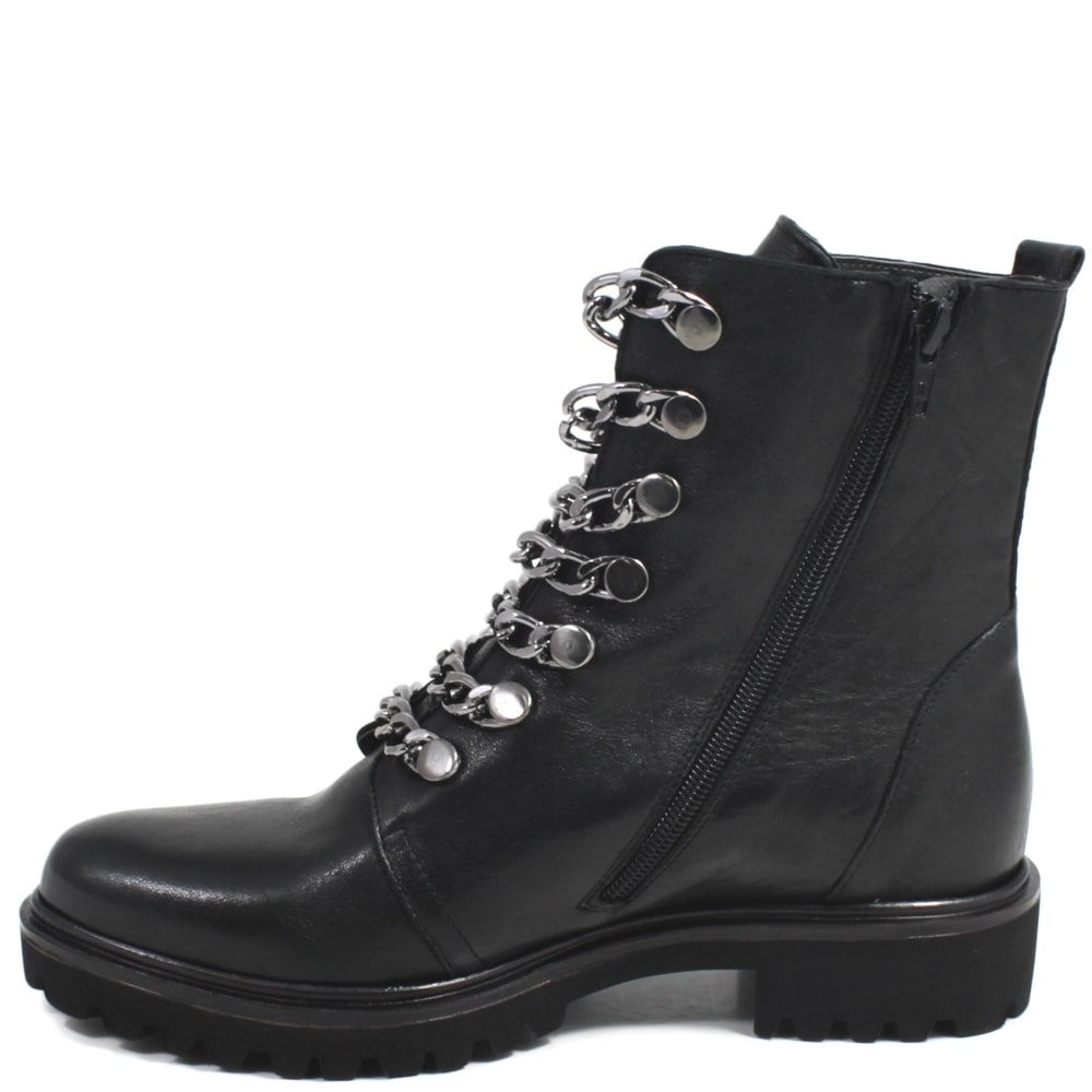 Military Boots with Chains in Black Leather Made in Italy