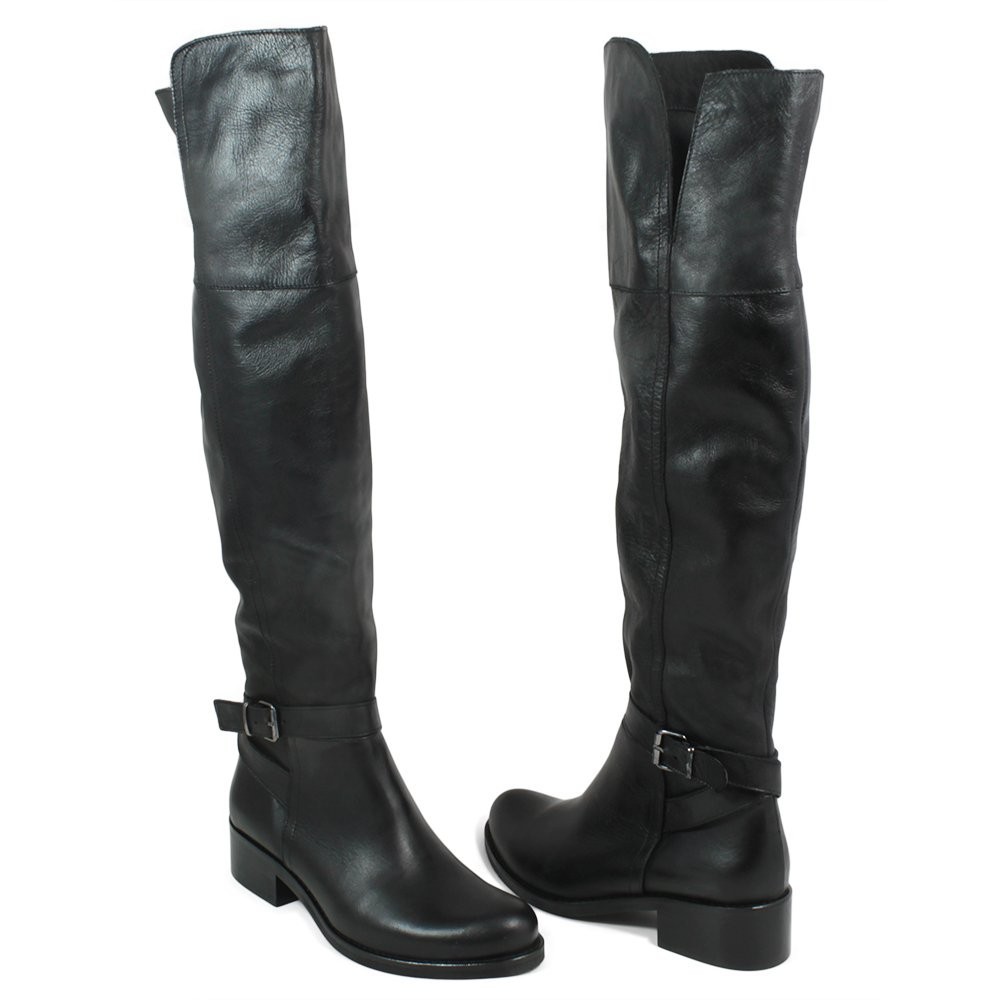 High Riding Boots for Woman Genuine Leather Black