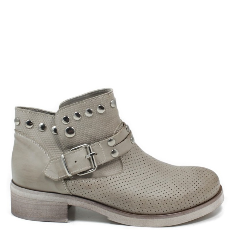 Ankle Boots Perforated with Studs '4003' - Taupe
