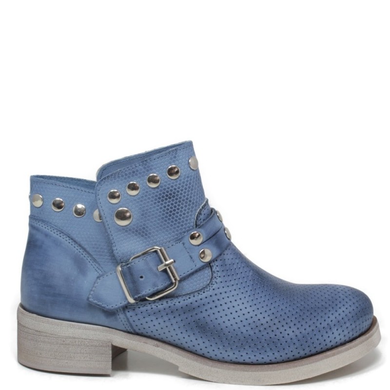 Ankle Boots Perforated with Studs '4003' - Blue Jeans