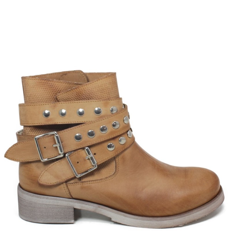 Biker Boots with Studs '4003' - Tan