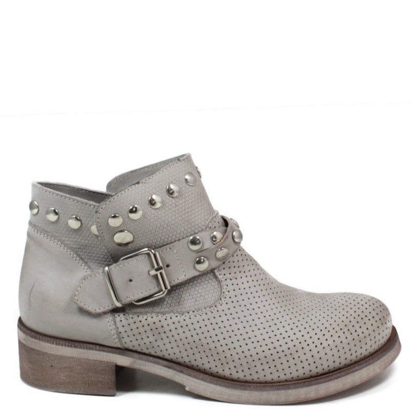 Ankle Boots Perforated with Studs '4003' - Gray