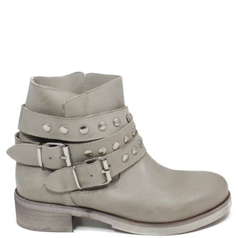 Summer Biker Boots with Studs '4001' - Taupe