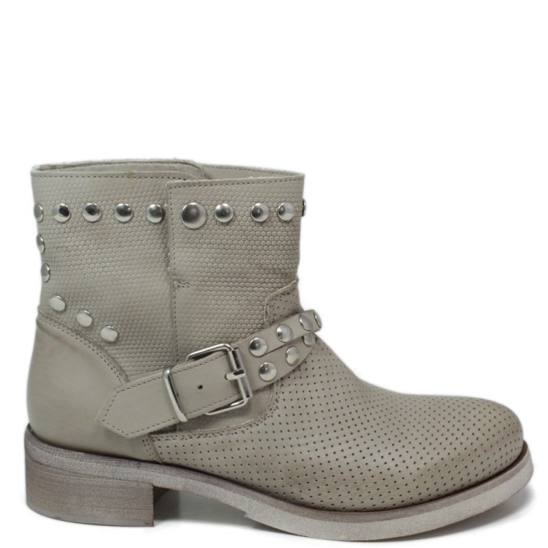 Ankle Boots Perforated with Studs '4002' - Taupe