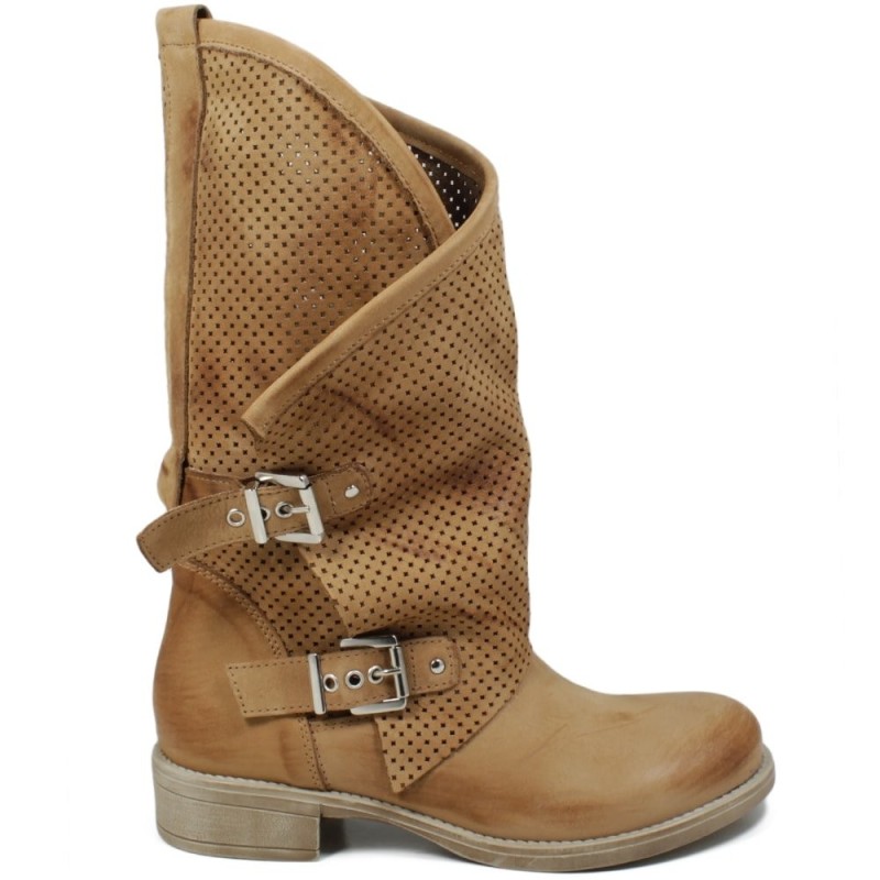 Perforated Biker Boots 'MANTRA/A' - Tan