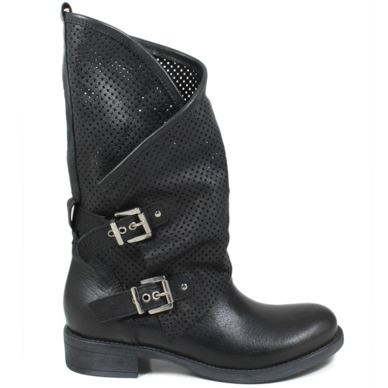 Perforated Biker Boots 'MANTRA/A' - Black