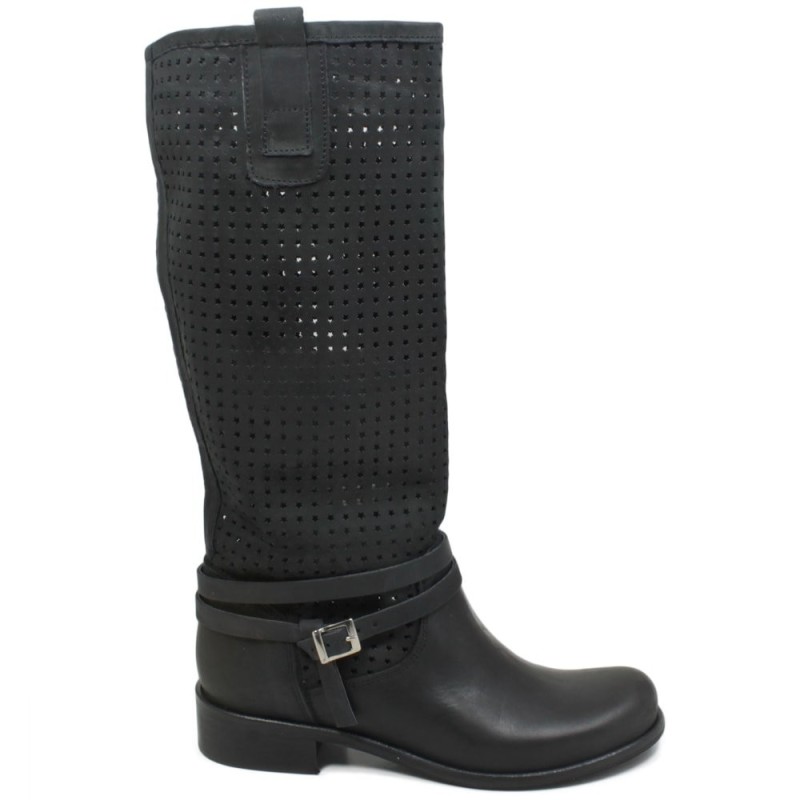 High Perforated Summer Boots 'T04' - Black
