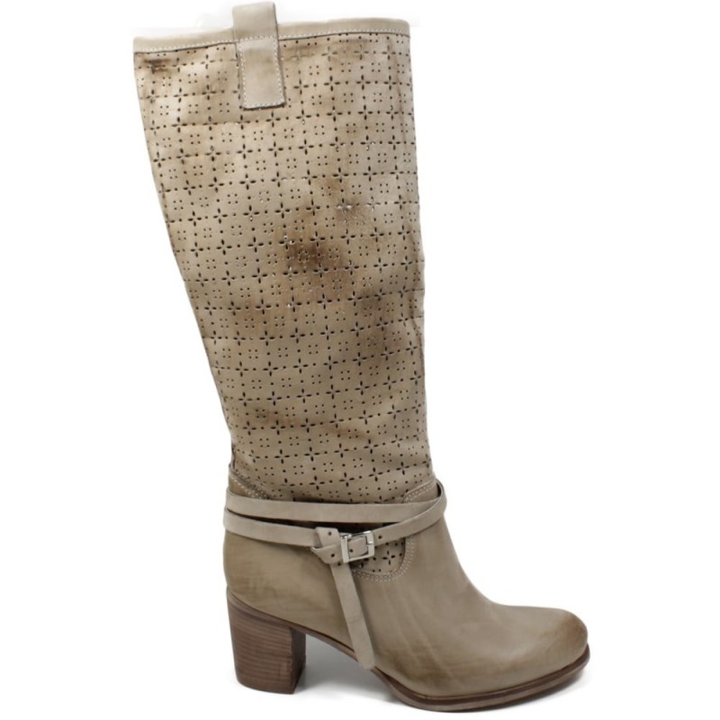 Perforated High Boots with Heel and strap '5030' - Elefant