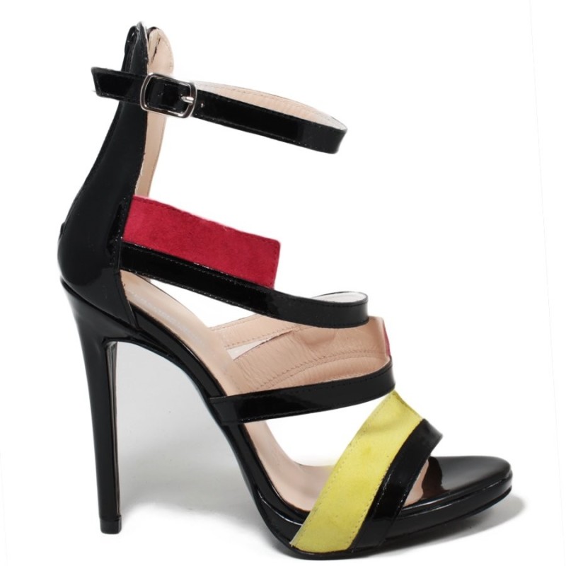 High Heel Sandals in Black Patent Leather Made Italy