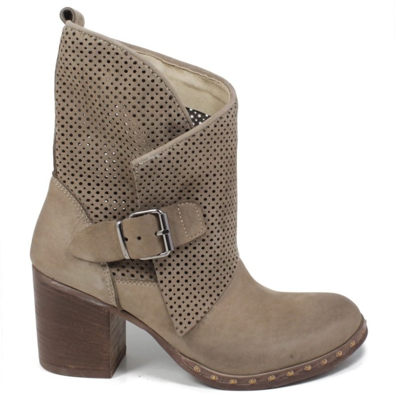 Mid Heel Boots Perforated '643' - Taupe