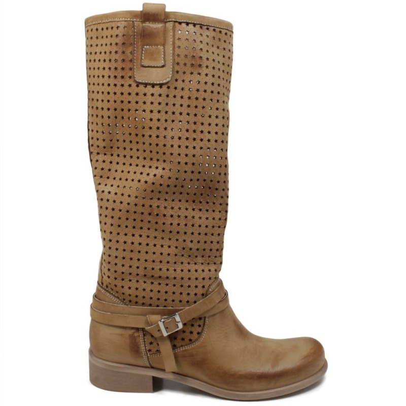 High Perforated Summer Boots 'T04' - Tan