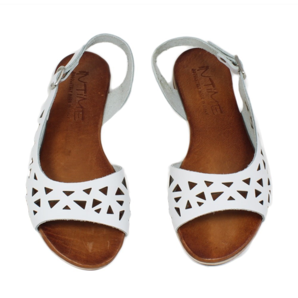  Flat  Sandals  in Genuine Perforated Leather  White Made in Italy