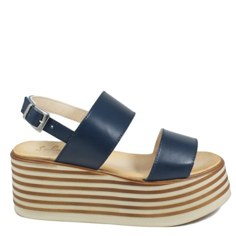 Sandals on High Wedges 'A108' - Blue