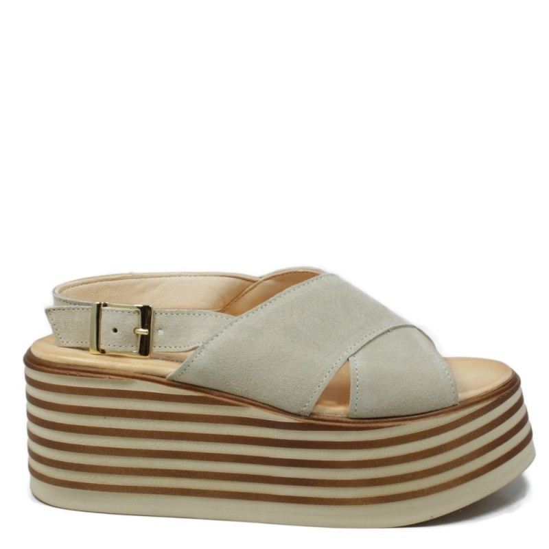 Sandals on High Wedges 'A107' - Suede Beige