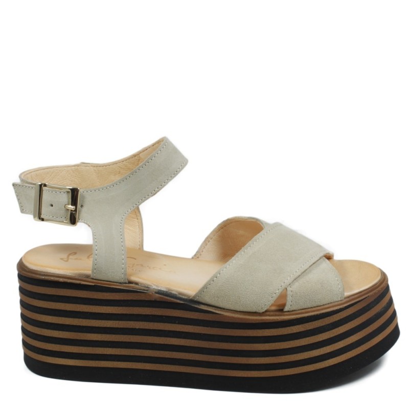 Sandals on High Wedges 'A110' - Suede Beige