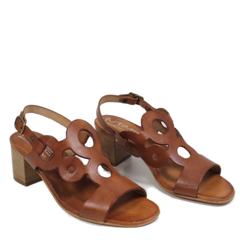 tan leather mid heel sandals