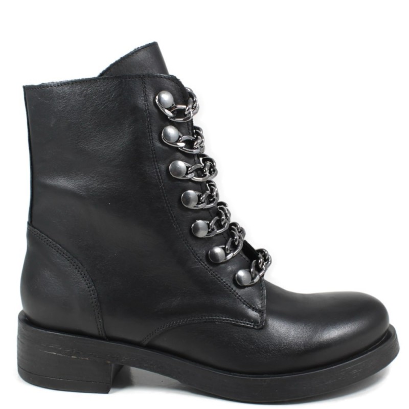 Military Boots with Chains 'Marlena' - Black