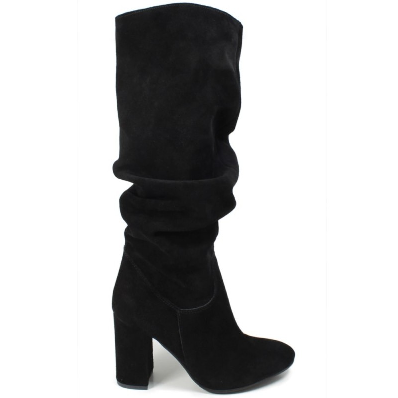 High Suede Boots with heels '195' - Black